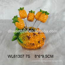 Abacaxi bonito em forma de garfo de fruta de cerâmica conjunto / picareta de frutas de cerâmica na forma de abacaxi